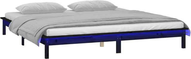 vidaXL Massivholzbett aus Kiefernholz mit LED-Unterbettbeleuchtung und USB-Ladeport in Schwarz, B/T/H: 120 x 190 x 131,5 cm - Bild 1