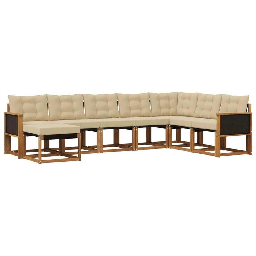 vidaXL Outdoor-Sofagarnitur L-Form aus Massivholz Akazie mit 8 Kissen in Natur und Beige - Bild 2