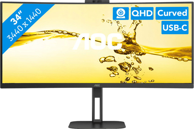 AOC Value-Line LED-Monitor CU34V5CW/BK in Schwarz mit 86,4 cm (34 Zoll), Widescreen 21:9, QHD-Auflösung 3440 x 1440 Pixel, VA-Panel, HDMI, DisplayPort und USB-C - Bild 1