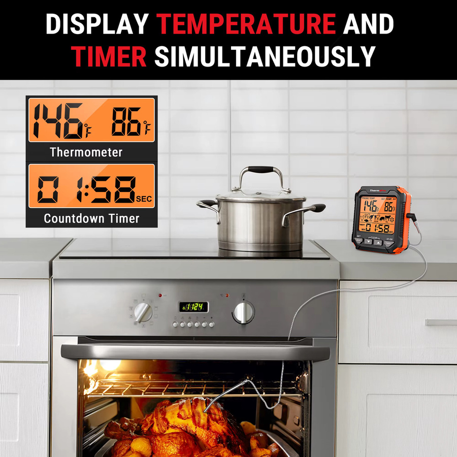 ThermoPro TP716 Digitalthermometer mit Sonde für Ofen, Fritteuse und Grill inklusive Timer für die Küche - Bild 4
