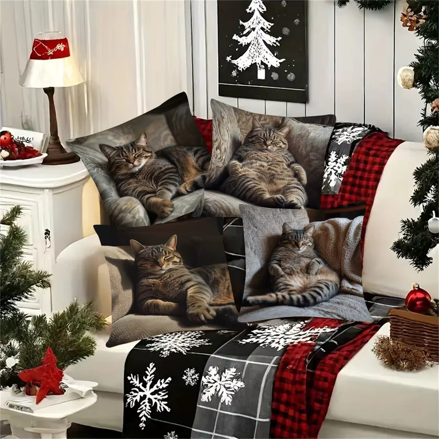 ZZN Kissenbezüge mit Tabby-Katzen-Motiv, quadratisch, bunt, B/B: 45 x 45 cm - Bild 4