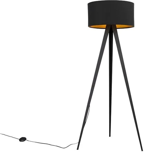 QAZQA Stehlampe Ilse modern in Schwarz mit goldenem Schirm, dimmbar, E27, Höhe: 136 cm - Bild 1