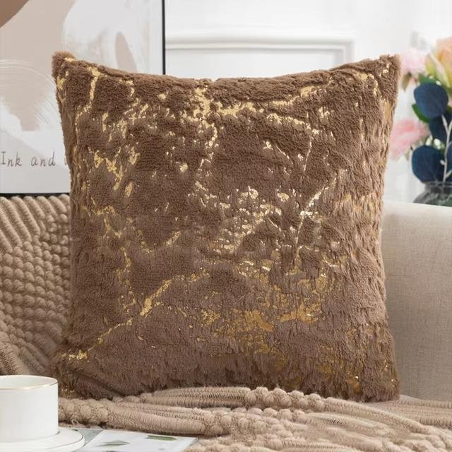 JMG Clothing Dekor-Kissenbezug aus weichem Plüsch mit Goldfolien-Dekor in Weiß und Beige, B/H: 43 x 43 cm - Bild 1