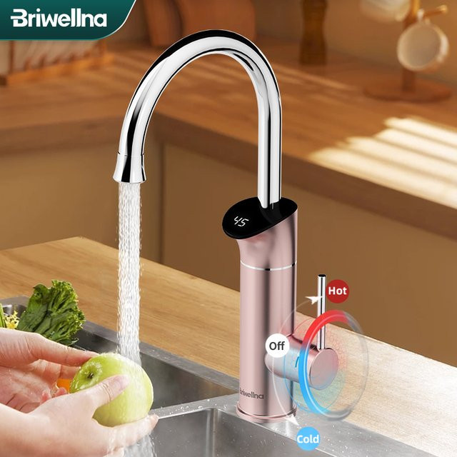 Briwellna 2 in 1 Elektrischer Warmwasserbereiter mit Digitalanzeige Küchenarmatur in Gold - Bild 1