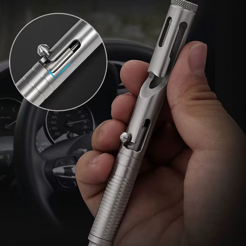 Multifunktionaler taktischer Stift aus Aluminiumlegierung in Schwarz als tragbares Outdoor-EDC-Gerät und Notfall-Fensterbrecher-Werkzeug - Bild 2