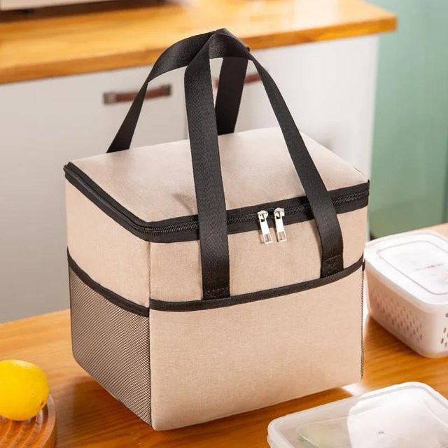Isolierte Lunchtasche aus Canvas mit Kordelzug von Yiran Furniture in Beige - Bild 1