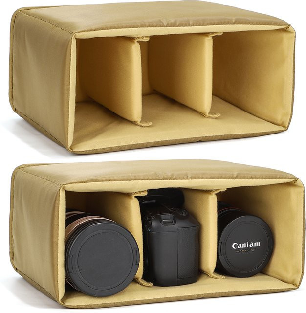 QISEMIAN DSLR-Kameratasche mit abnehmbarer Innentasche in Beige für digitale Einlinsen-Reflexkameras - Bild 1