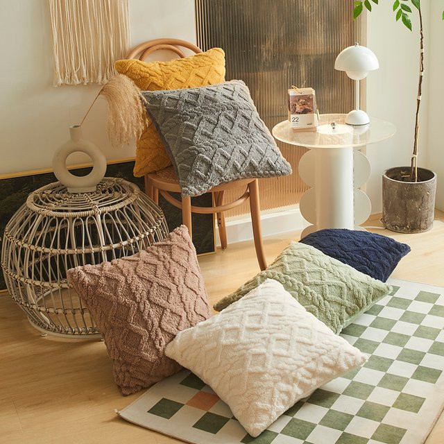 CANIRICA Plüsch Kissenbezug mit geometrischem Design in Weiß, B/T: 45 x 45 cm - Bild 1