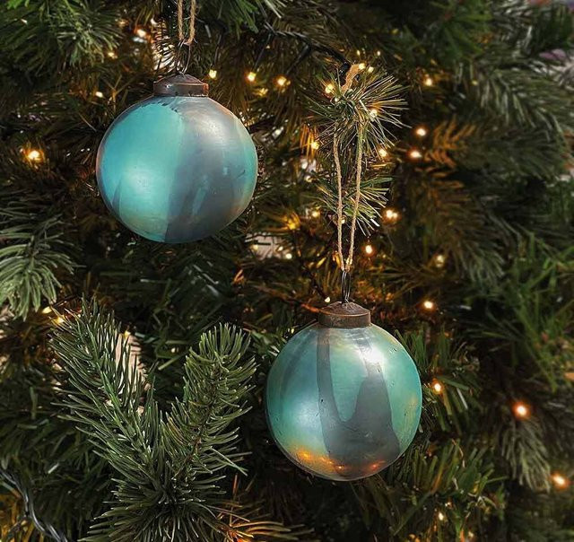 2er-Set Christbaumkugeln aus Echtglas in Petrol im Vintage-Stil, Durchmesser: 7,0 cm - Bild 1
