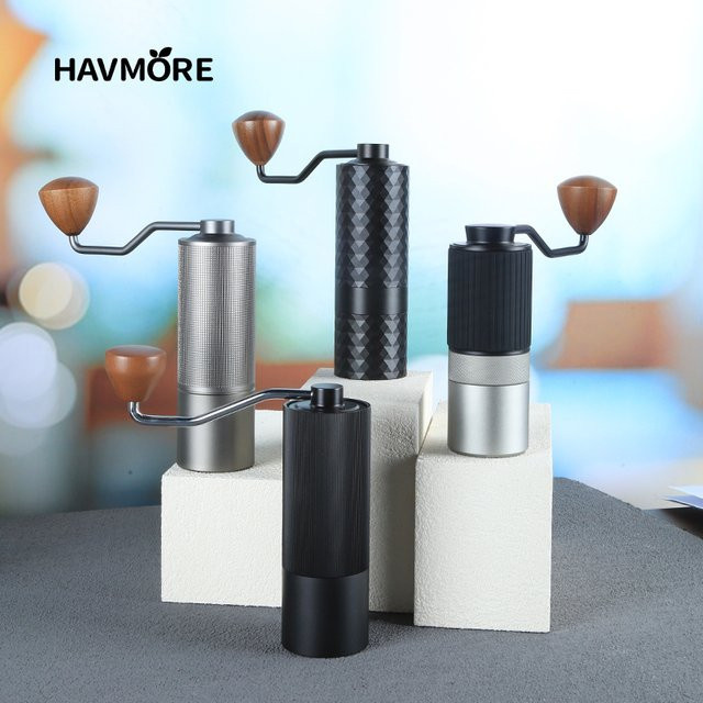 HAVMORE Manuelle Kaffeemühle aus Edelstahl mit CNC-Diamant-Mahlwerk in Schwarz oder Silber - Bild 1