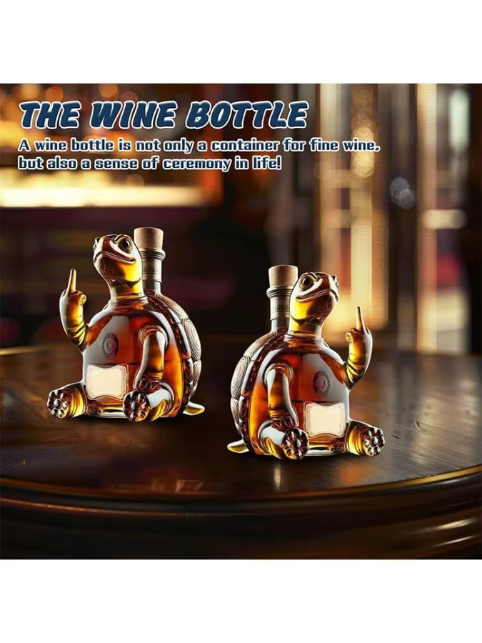 XMSJ Glas-Dekanter in Schildkrötenform mit Mittelfinger-Motiv, transparentes Whisky- und Weinflaschen-Ornament für die Bar-Dekoration - Bild 5