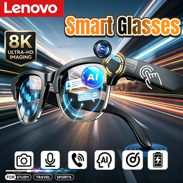 Lenovo 8K HD KI-Smart-Brille für Herren mit KI-Übersetzung, Freisprechfunktion und Musikwiedergabe in Schwarz und Transparent - Bild 1