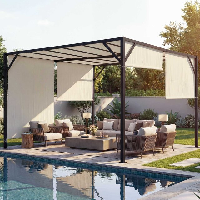 MCW Pergola Beja Garten Pavillon Terrassenüberdachung mit Schiebedach in Beige, B/T: 400 x 300 cm - Bild 1