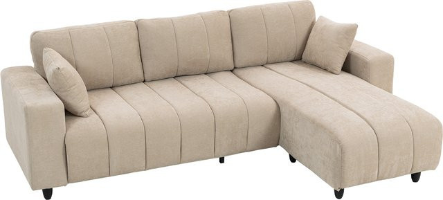 HOMCOM Ecksofa in L-Form mit umkehrbarer Chaiselongue und Kissen, gepolstertes 3-Sitzer Sofa in Beige, B/T/H: 242 x 156 x 87 cm - Bild 1