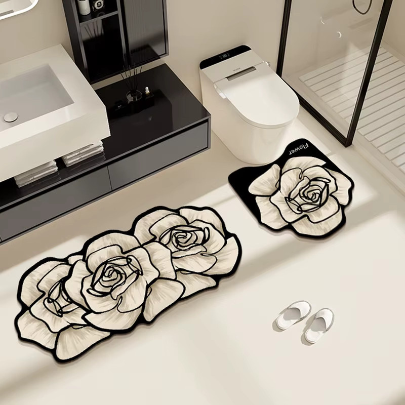 VIKAMA Premium Badezimmer-Teppich Set mit floralem Design, saugfähig und rutschfest - Bild 2