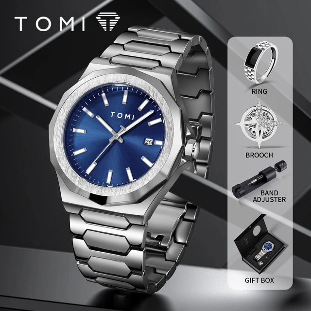 TOMI Armbanduhr, Quarzuhr, Roségold, Edelstahl, Blau, Herren - Bild 1
