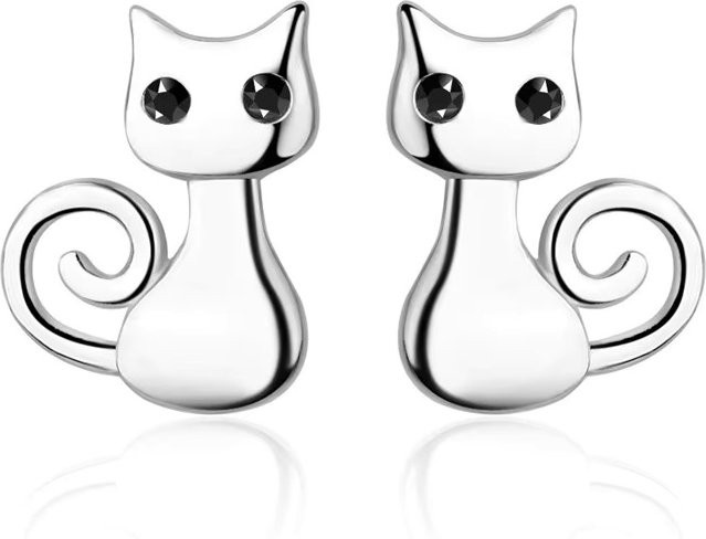 YAAMELI Ohrstecker Katze, 925 Silber, Schwarz, Zirkonia, Damen - Bild 1
