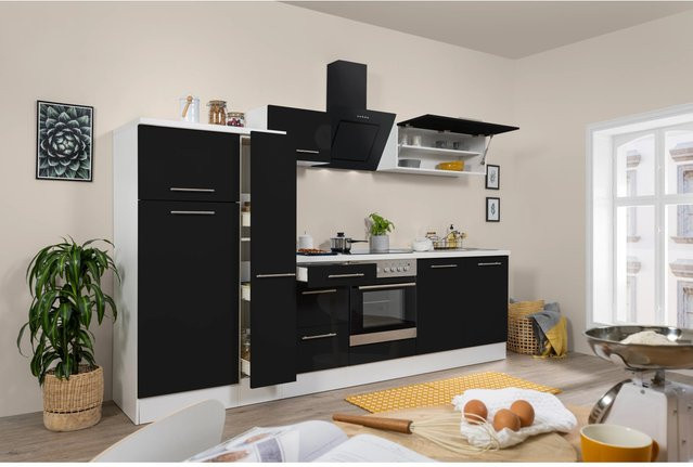 Respekta Premium Küchenzeile modern in Schwarz Hochglanz und Weiß mit Soft-Close-Türen und Schubladen, Breite: 300 cm - Bild 1