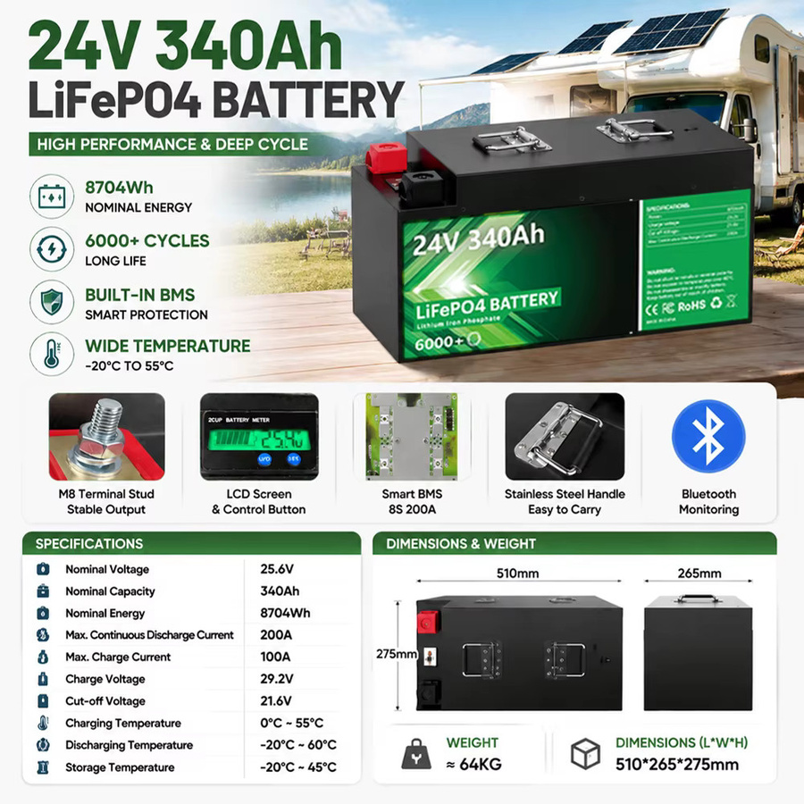PAPOOL LiFePO4 Lithium-Batterie mit Bluetooth in Schwarz für Solarpanel, Wohnmobil, Golfwagen und Boot - Bild 2