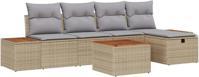 6-teiliges vidaXL Garten-Sofa-Set mit Kissen aus Poly-Rattan in Beige - Bild 1