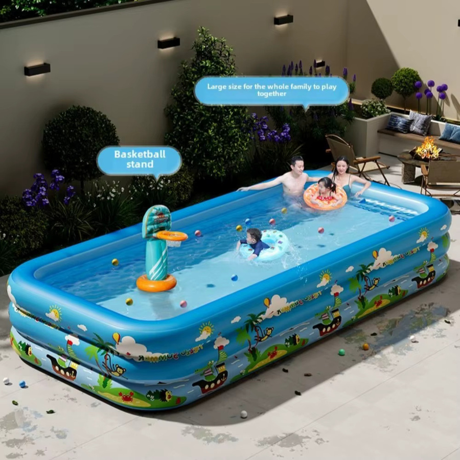 Aufblasbarer Außenpool aus langlebigem PVC in Blau, rechteckiges Design für den Garten und Familienfeiern - Bild 2