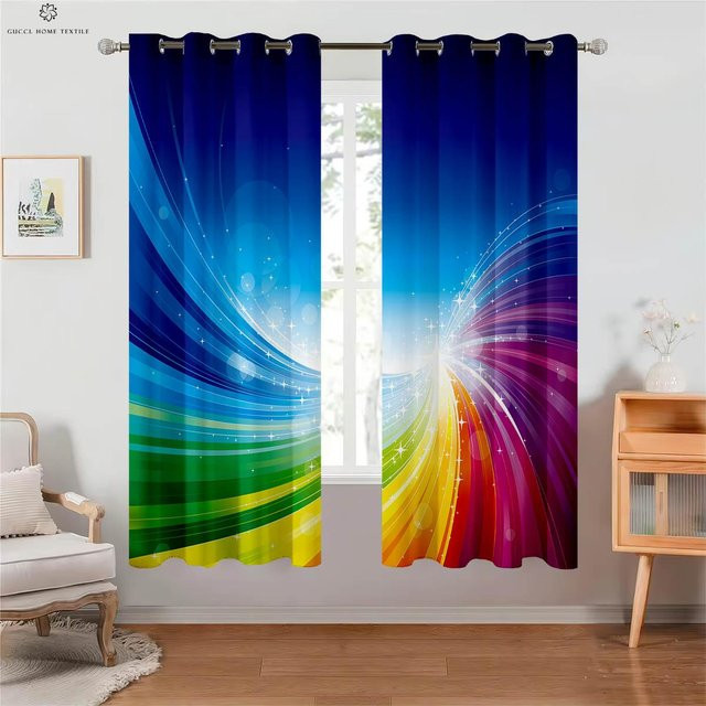 Yiran Furniture Verdunkelungsvorhänge mit Wärmedämmung im Regenbogen-Design, 2er-Set, B: 100 cm, H: 130 cm - Bild 1