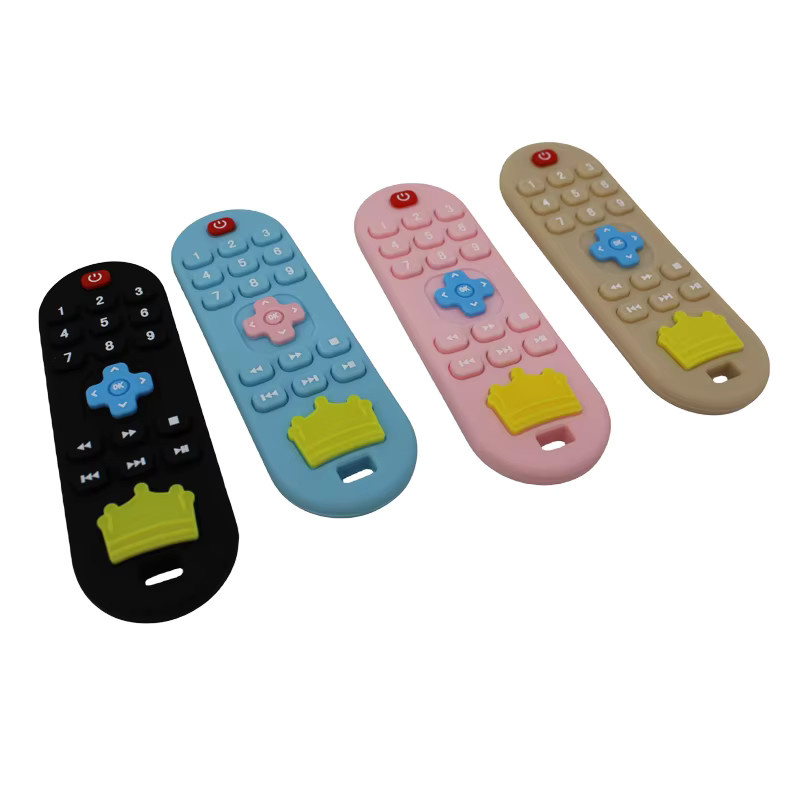 Baby Silikon Beißring in Form einer Fernbedienung als Cartoon Beißspielzeug für die Zahnung, BPA-frei, Farben: Braun und Bunt/Mehrfarbig - Bild 3