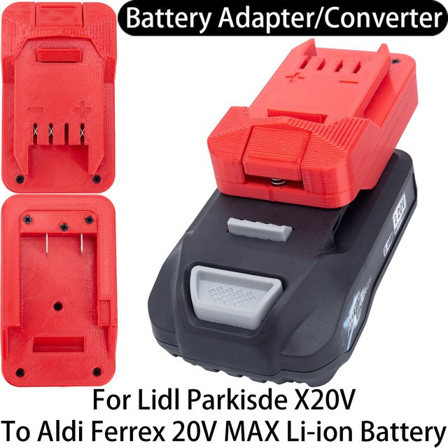 Batterieadapter Parkside X20V Li-Ion zu Aldi Ferrex 20V Li-Ion Konverter in Rot - Bild 1