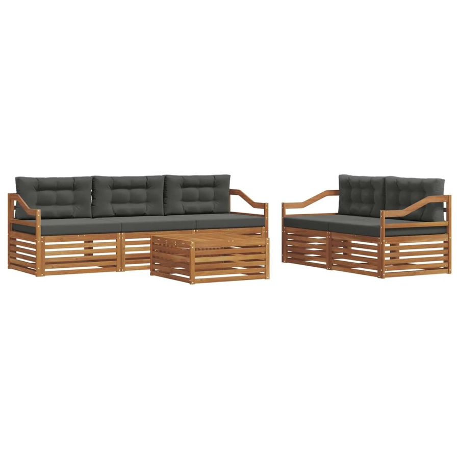 vidaXL Outdoor-Sofagarnitur 6-teilig aus Akazienholz mit Kissen in Anthrazit und Natur - Bild 2