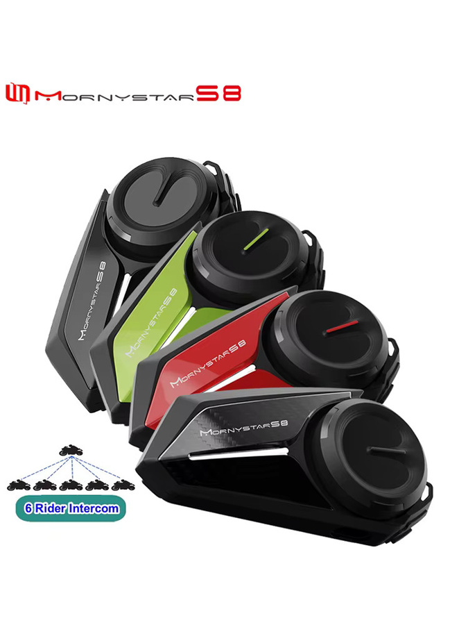 Mornystar S8 Motorrad-Gegensprechanlage mit Bluetooth und GPS, wasserdichtes Helm-Headset für bis zu 6 Fahrer mit 1200 m Reichweite und FM-Funktion - Bild 6