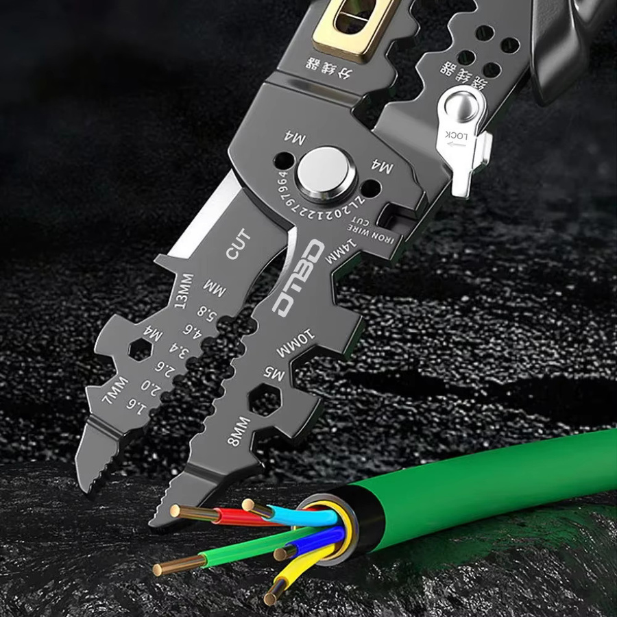 DTBD Multifunktionale Elektriker-Zange mit langer Nase, Abisolierzange und Kabel-Cutter in Schwarz - Bild 2