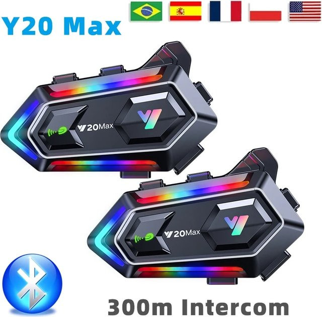 XINOWY Y20 Max Motorrad Helm Bluetooth Headset Intercom mit RGB Licht und Misch V5.0 Effekt, Schwarz/Mehrfarbig, IPX6 Wasserdicht - Bild 1