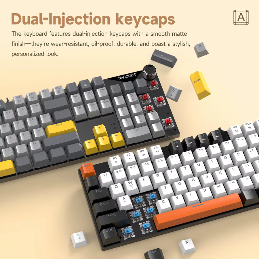 Ajazz NK104 Mechanische Gaming-Tastatur mit Hot-Swap-Funktion und OEM-Profil-Tastenkappen in Multicolour für PC und Büro - Bild 1