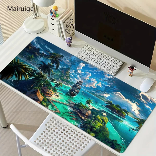 Mairuige Mauspad mit Sommer-Strandurlaub-Motiv in Multicolour mit genähtem Rand - Bild 1