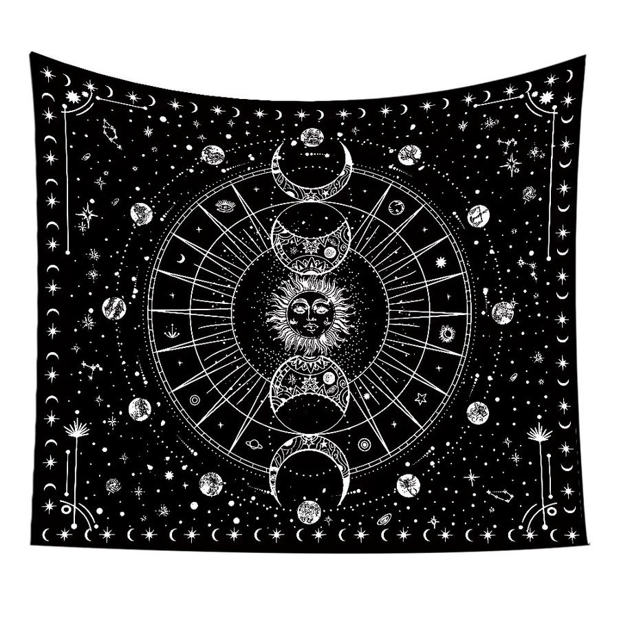 VIKAMA Cosmic Star Wandteppich mit Mondphasen und Sternbildern im Boho-Stil, Schwarz, Breite: 60 cm, Höhe: 40 cm - Bild 2