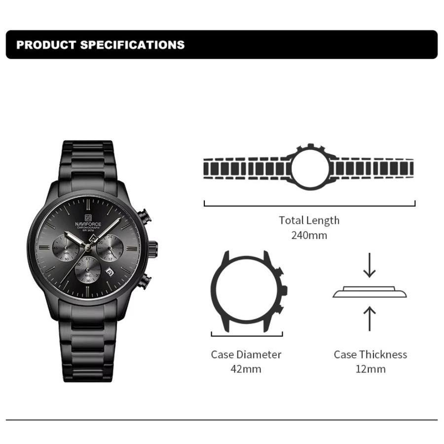 NAVIFORCE Armbanduhr, Quarz, Edelstahl, Schwarz, Herren - Bild 3