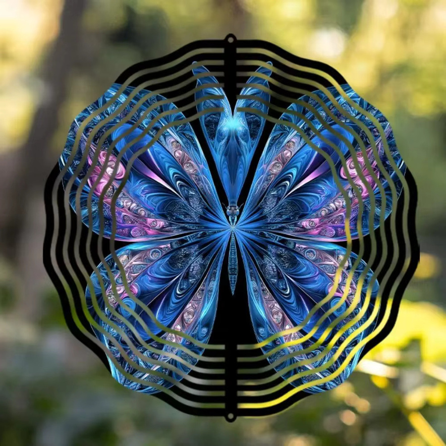 HELLOYOUNG 3D Metall-Windspinner Schmetterling in Blau und Violett als kinetische Gartendekoration für den Außenbereich - Bild 2