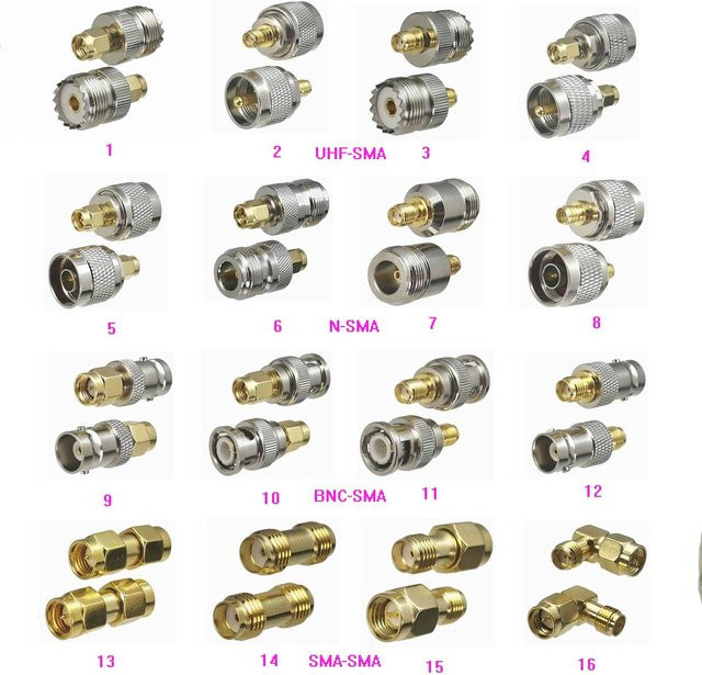 FJP-830 RF Koaxial Adapter-Steckverbinder SMA auf UHF PL259 SO239 N BNC aus Messing in Gold oder Silber - Bild 1