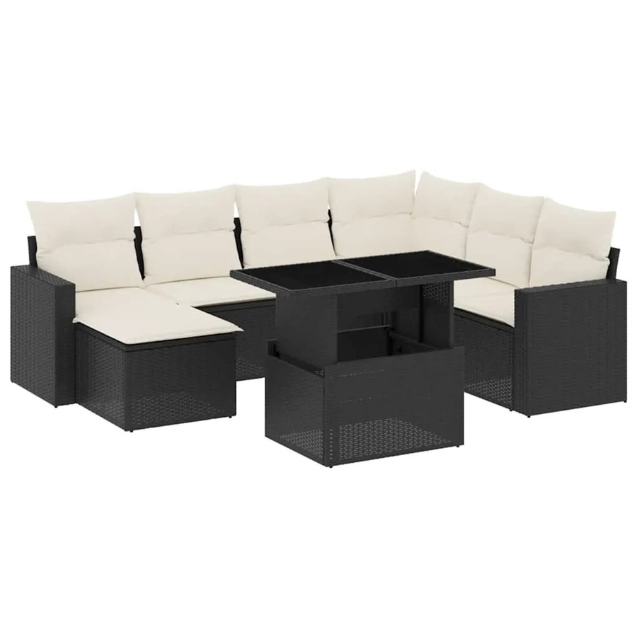 vidaXL 8-teilige Garten-Sofagarnitur in L-Form aus Poly-Rattan und pulverbeschichtetem Stahl in Schwarz-Creme mit UV-beständigen Kissen - Bild 2