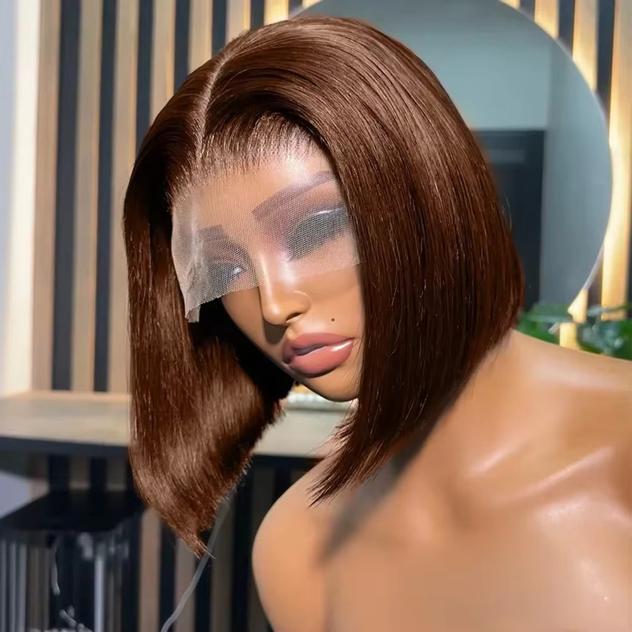 Sooolavely Bob-Perücke aus Echthaar, Schokoladenbraun, HD-Spitzenfront, Damen - Bild 4
