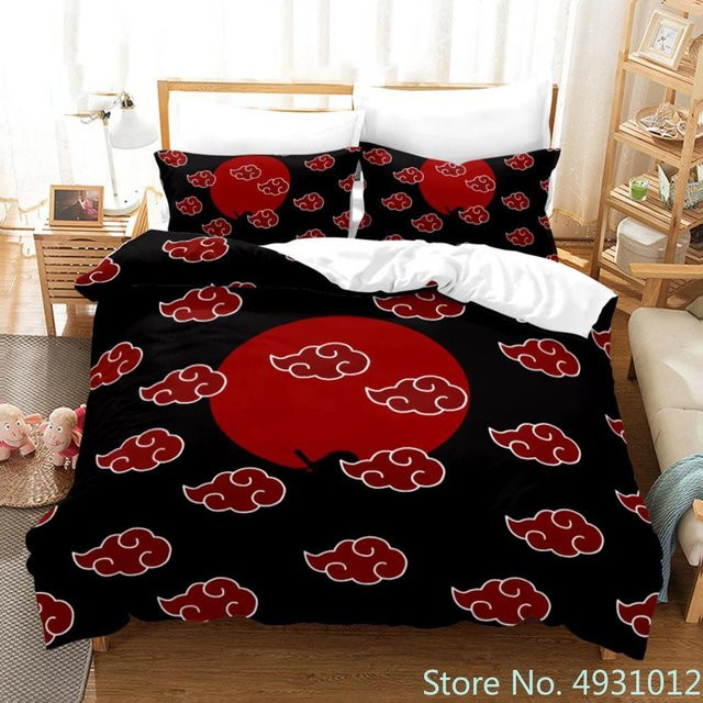 Gu Tao Anime Bettwäsche-Set mit Naruto Uzumaki und Uchiha Motiv, Schwarz, B/H: 172 x 218 cm, 3-teilig - Bild 1