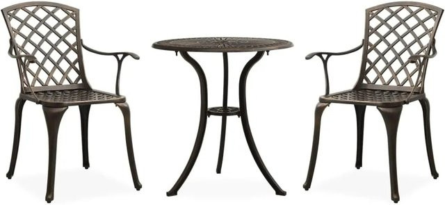 vidaXL 3-teiliges Bistro-Set aus Aluminiumguss in Bronze, B/T/H: 60 x 61 x 93 cm - Bild 1