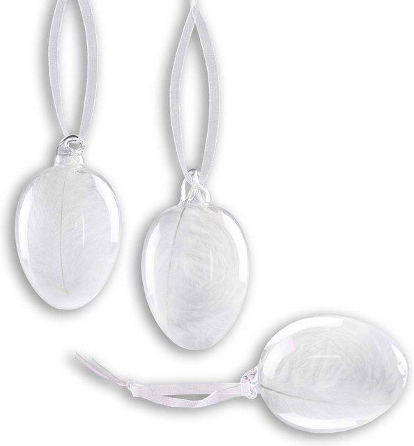 6er-Set Ostereier Federn von St. Benno Verlag in Weiß mit abstrakten Blumenmotiven als hängender Schmuck - Bild 1