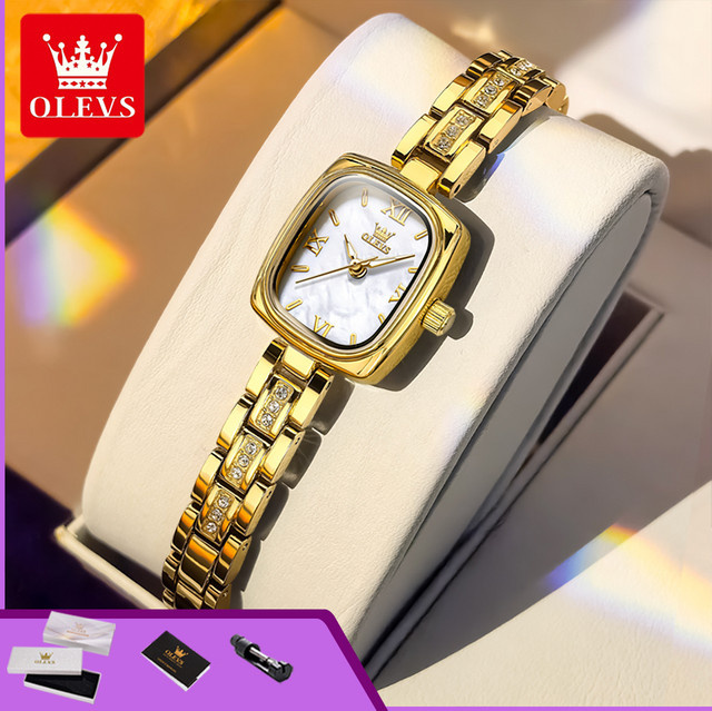 OLEVS Armbanduhr, Quarz, Edelstahl, Gold, Bicolor, Eckig, Damen - Bild 1