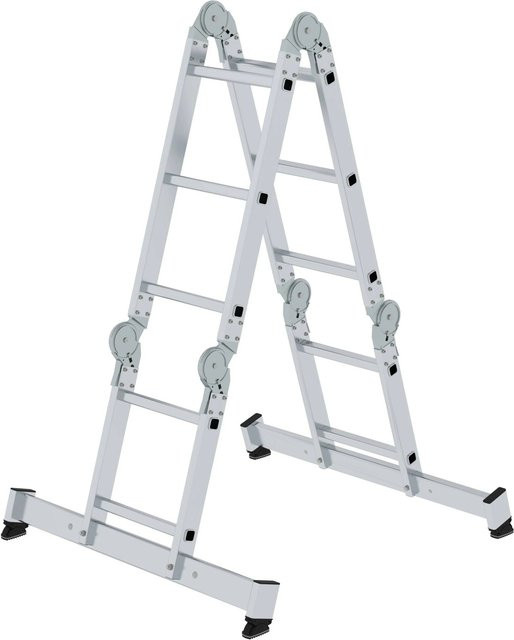 PROREGAL Vielzweckleiter 4-teilig aus Aluminium in Silber mit Traverse und Holzbelag (2 x 2 & 2 x 3 Sprossen) - Bild 1