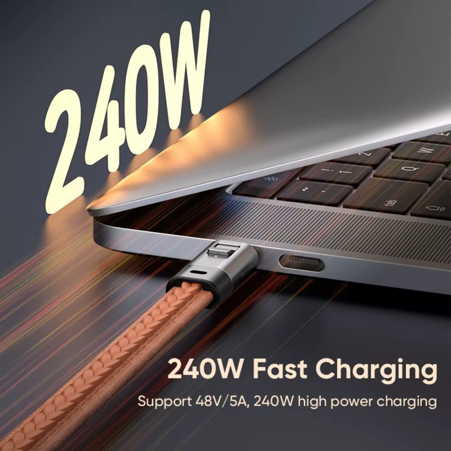 240W USB-C zu USB-C Schnellladekabel in Schwarz mit Lederdesign und Schlüsselanhänger für iPhone 15 16, MacBook und Android-Geräte - Bild 2
