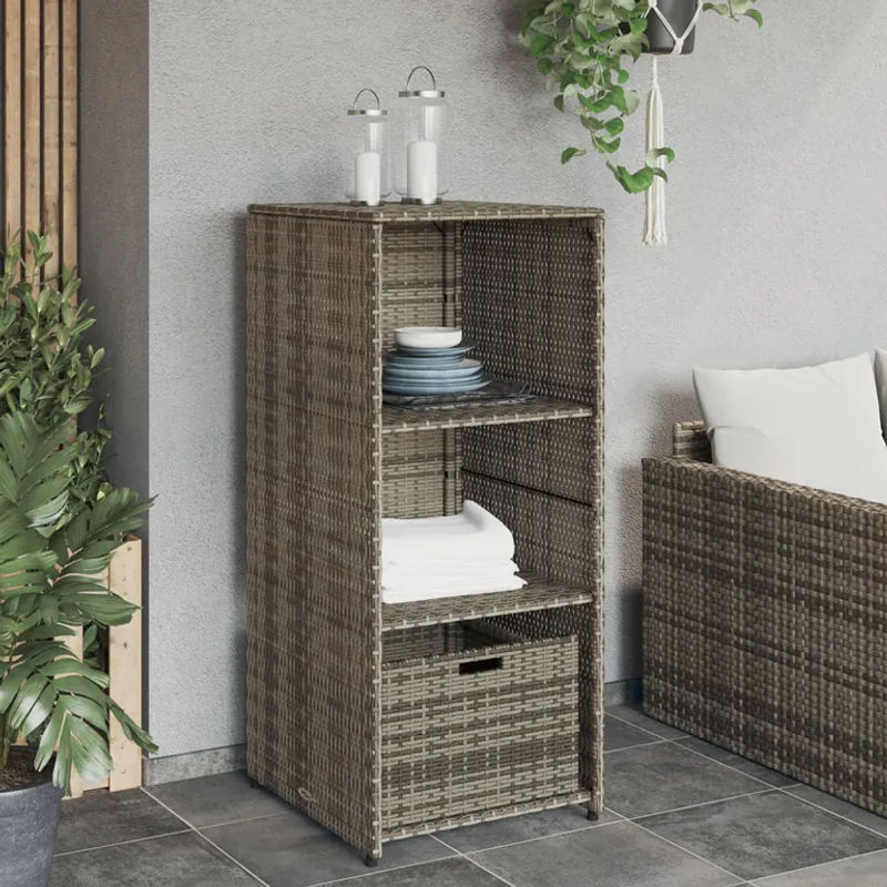 vidaXL Gartenschrank aus Poly-Rattan und pulverbeschichtetem Stahl in Grau mit Türen und Schubladen, B/T/H: 50 x 55 x 115 cm - Bild 7