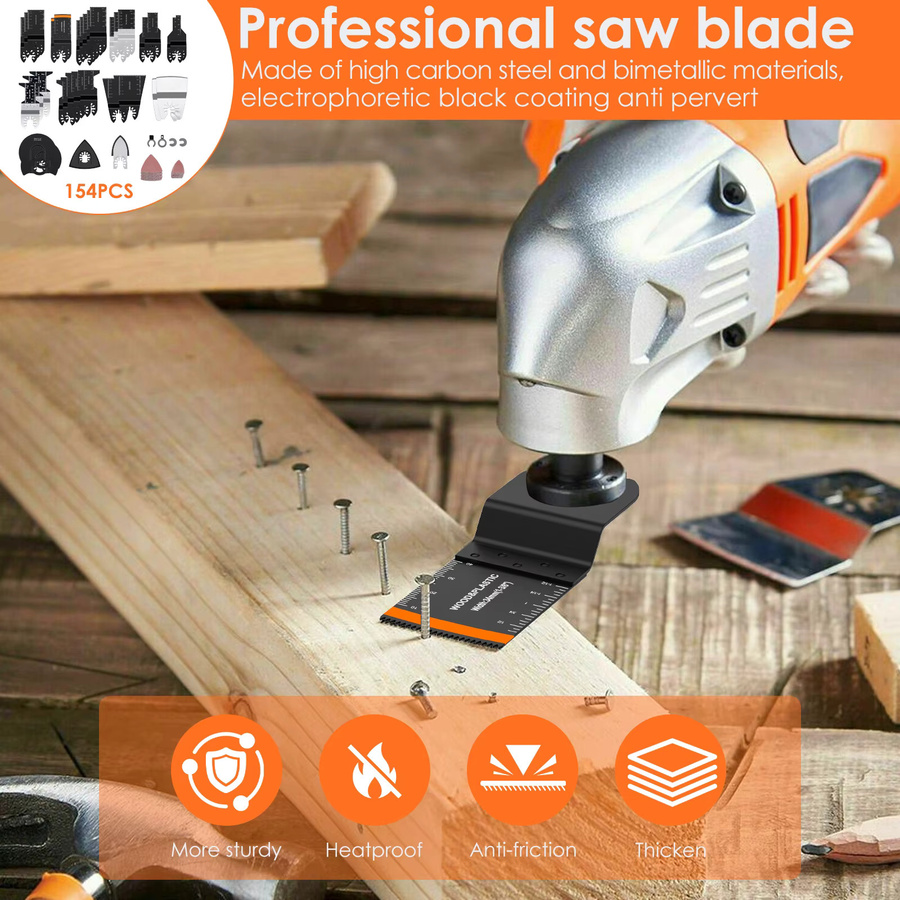 Hands DIY Multi-Tool Zubehör Set mit 56 bis 154 Stück: Universelle oszillierende Sägeblätter und Schleifpads zum Schneiden von Metall, Holz und Kunststoff - Bild 5