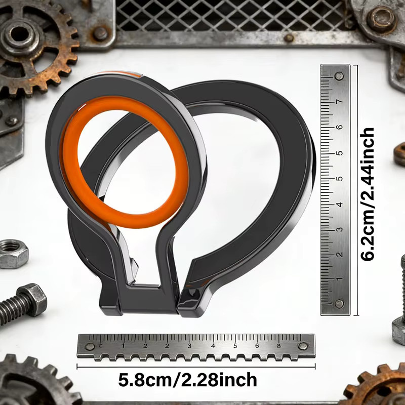 MagSafe Magnetischer Metallring mit 360 Grad Rotationsfunktion für iPhone 12 bis 17 und Samsung in Schwarz und Orange - Bild 5