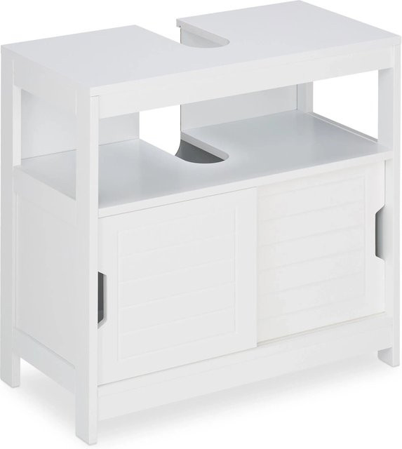 Relaxdays Waschbeckenunterschrank aus MDF in Weiß mit Schiebetüren im Landhausstil, B/T/H: 60,5 x 60 x 30 cm - Bild 1